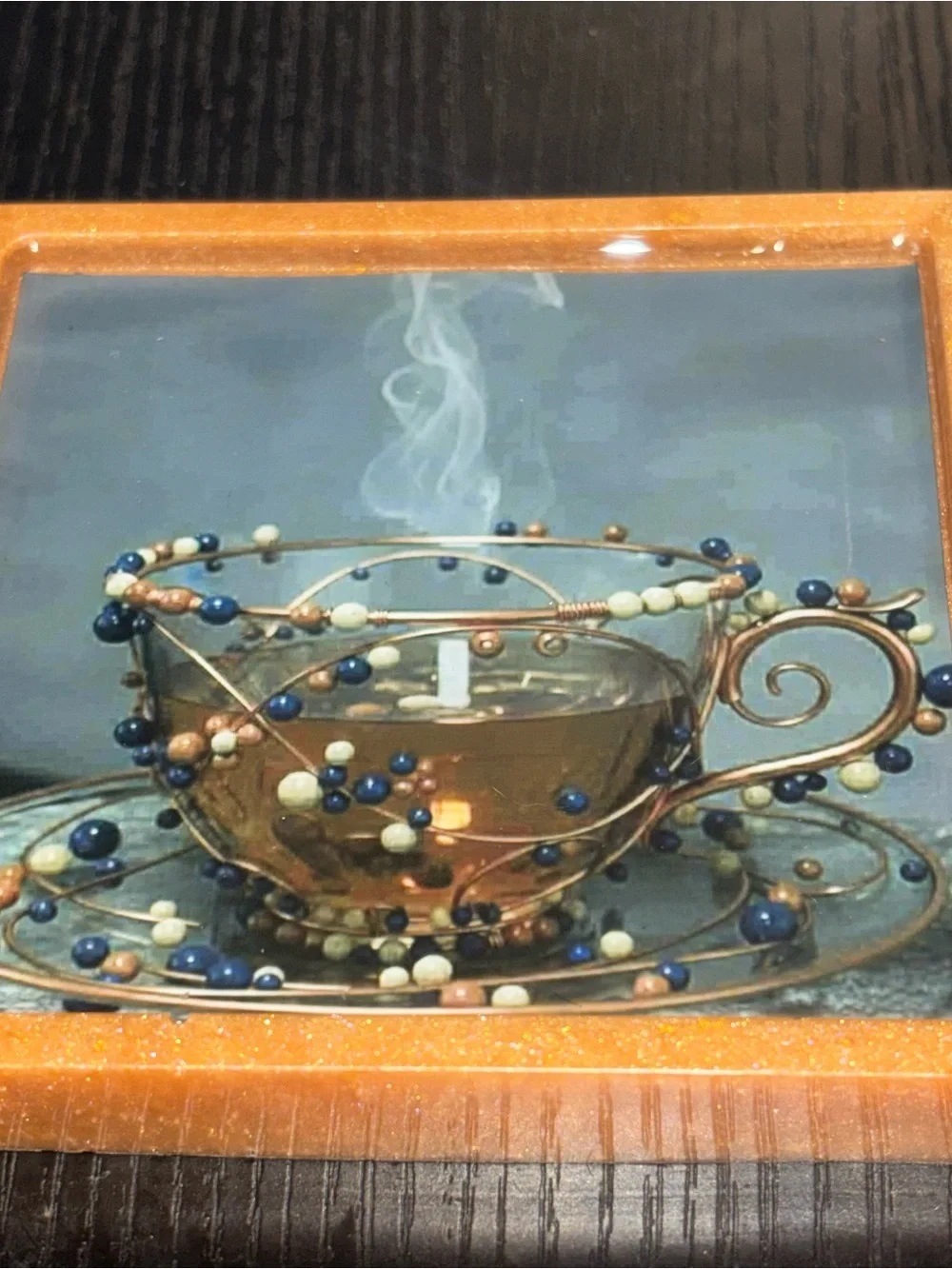 NORE’S NOVELTIES Single Handcrafted Square Decorative Beverage Coaster “TeaTime”